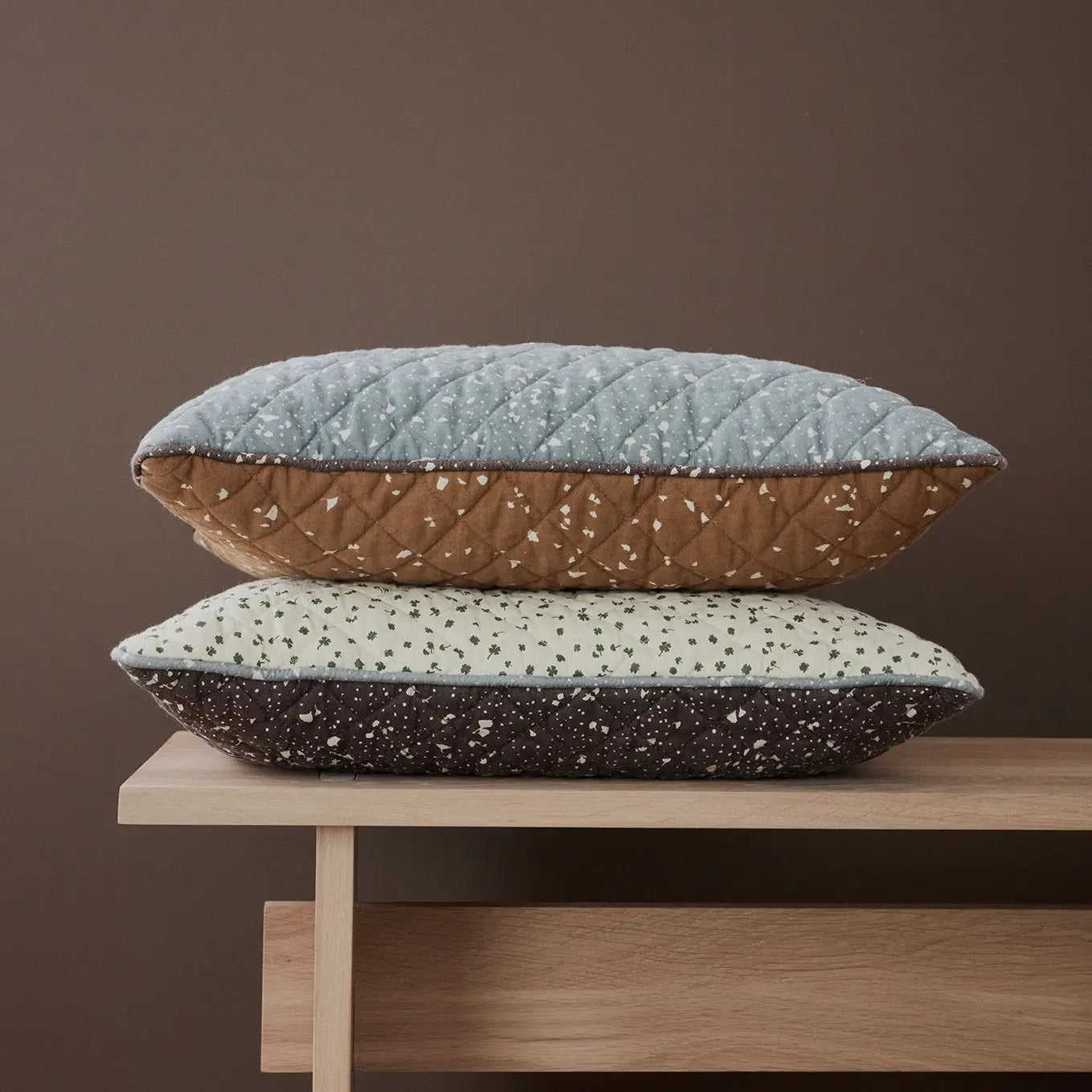 Quilted Aya Cushion - Brown / Offwhite