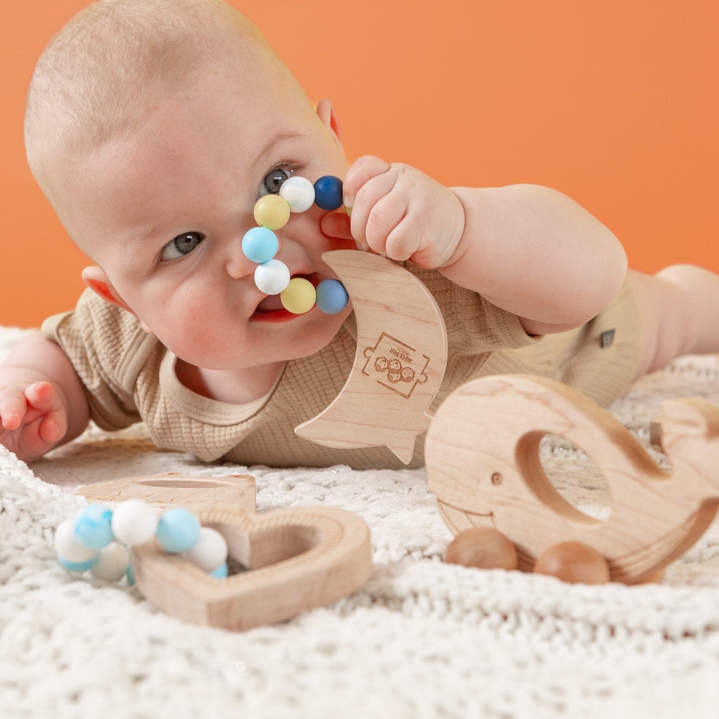 Silicone Bead Teether with Organic Cotton Bag - Calming Moon | Made in the USA ๐บ๐ธ