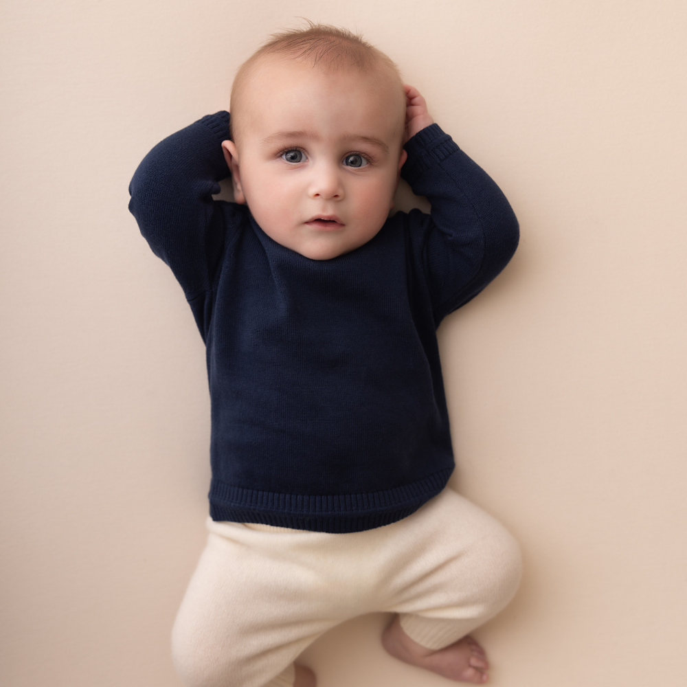 Organic Cotton Crew Neck Sweater - Midnight Blue