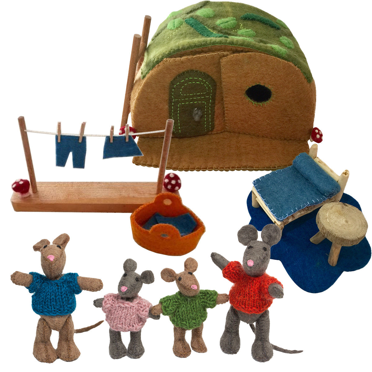 Wool Felt Mouse House Set