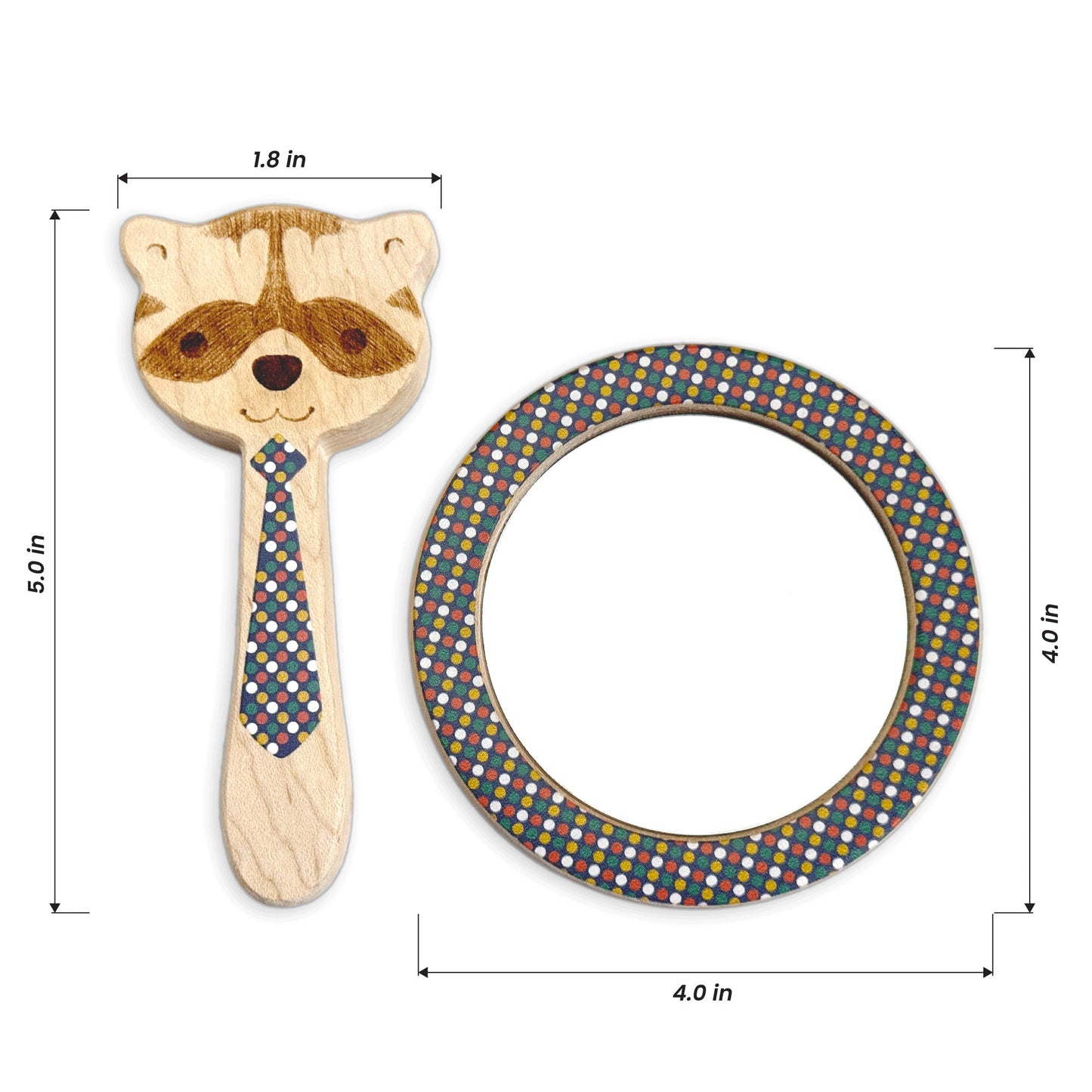 Printed Raccoon Single-Piece Rattle and Matching Mirror