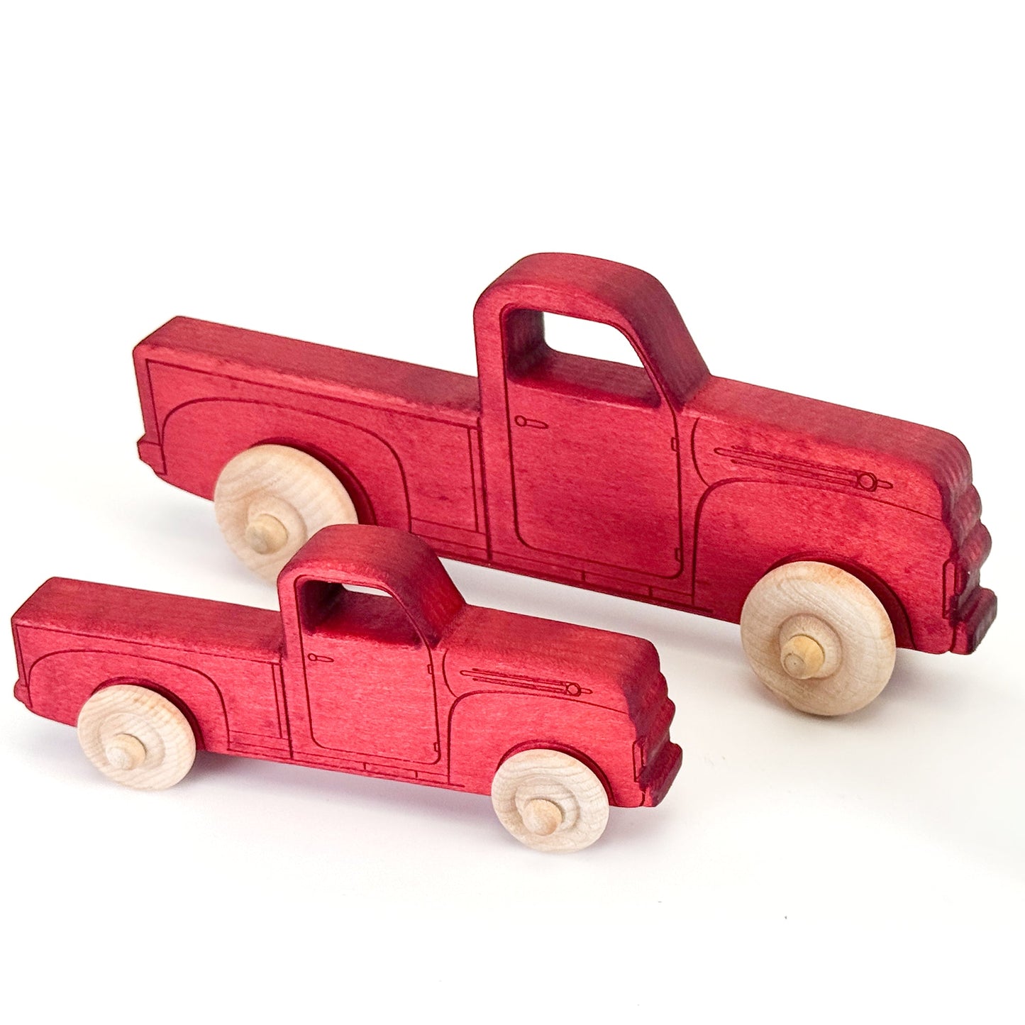 Montessori Educational Red Wooden Pickup Truck for Toddlers 1–3 | Eco-Friendly Maple Wood Toy | Made in the USA 🇺🇸