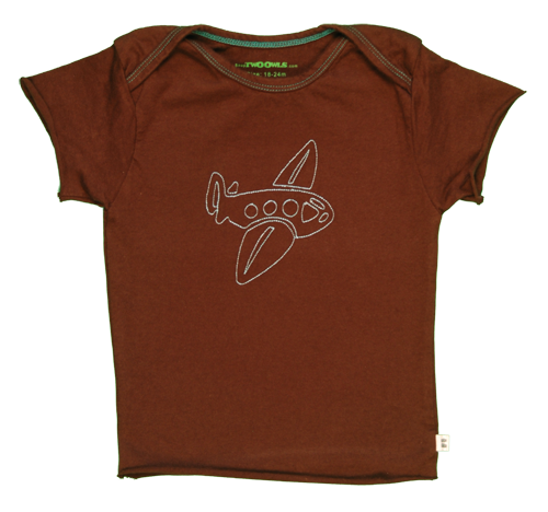 TwOOwls Brown/Blue Airplane Short Sleeve Tee -100% organic cotton