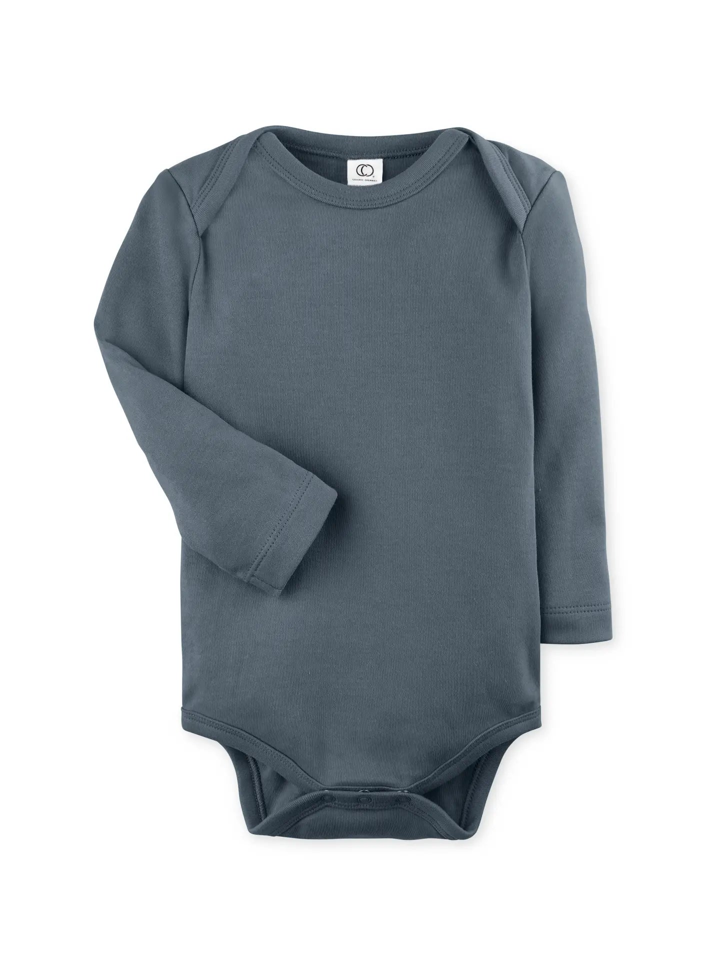 organic cotton long sleeve onesie in harbor