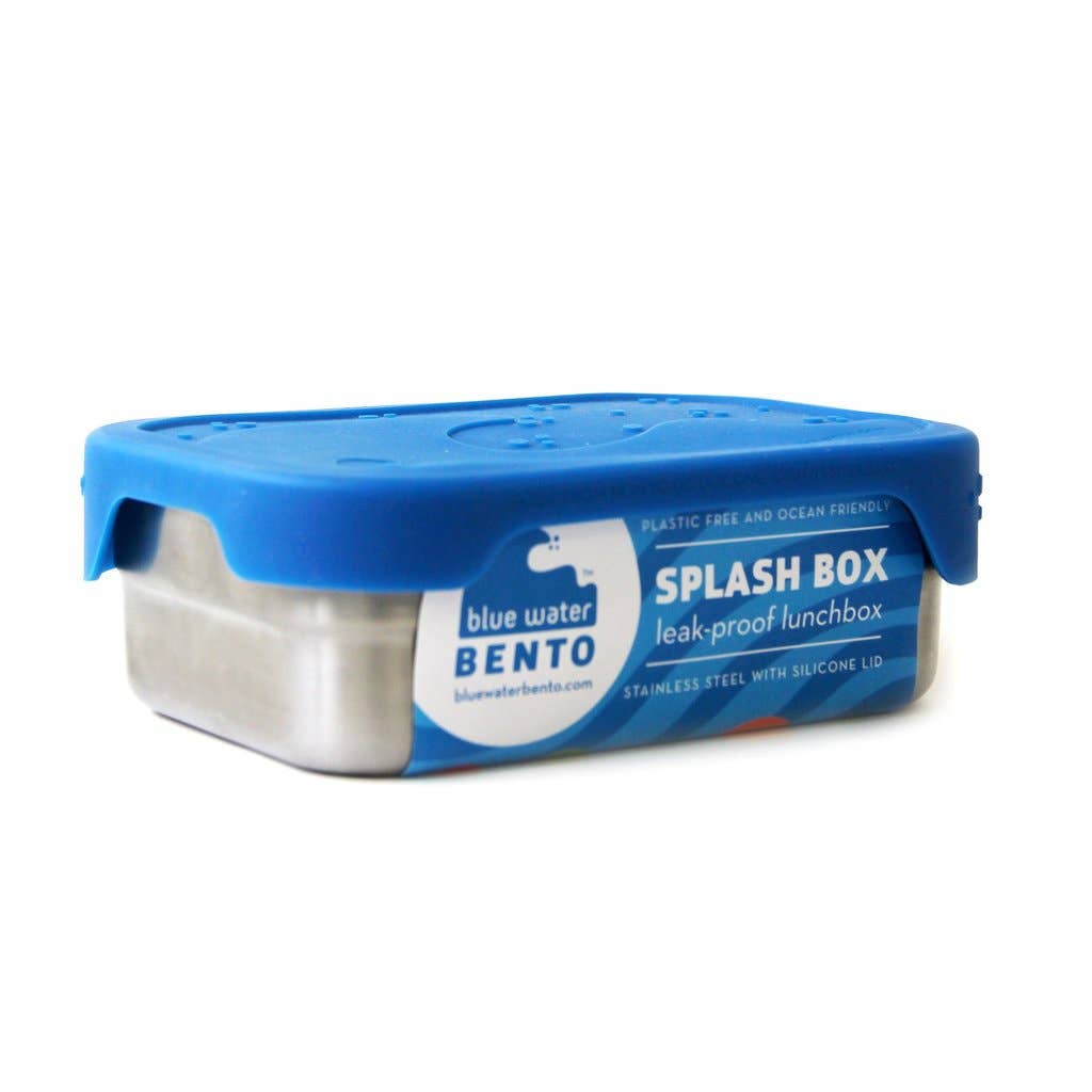 Blue water Bento Splash Box leak-proof lunchbox on a white background