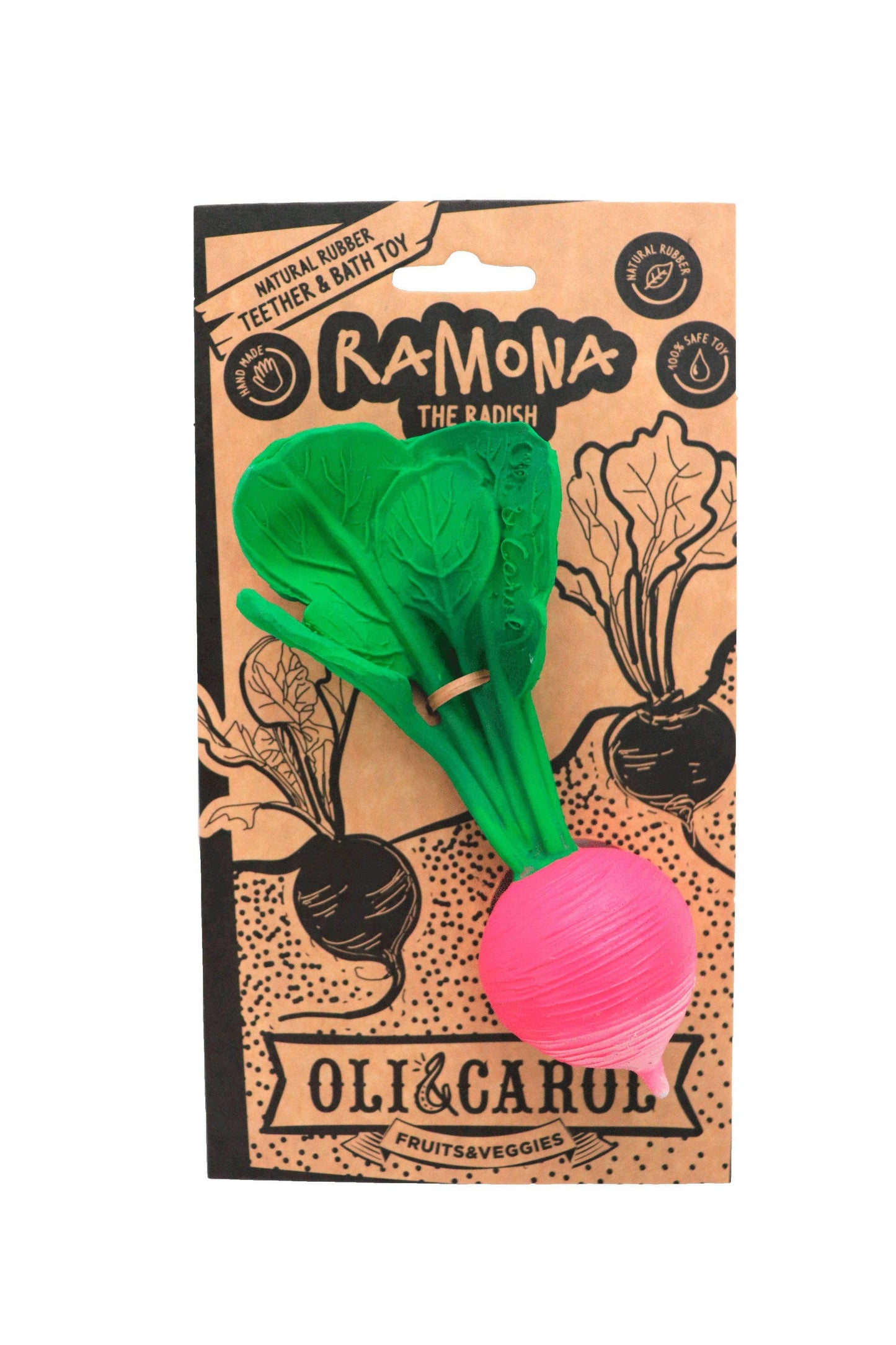 ramona the natural rubber radish in paper packaging