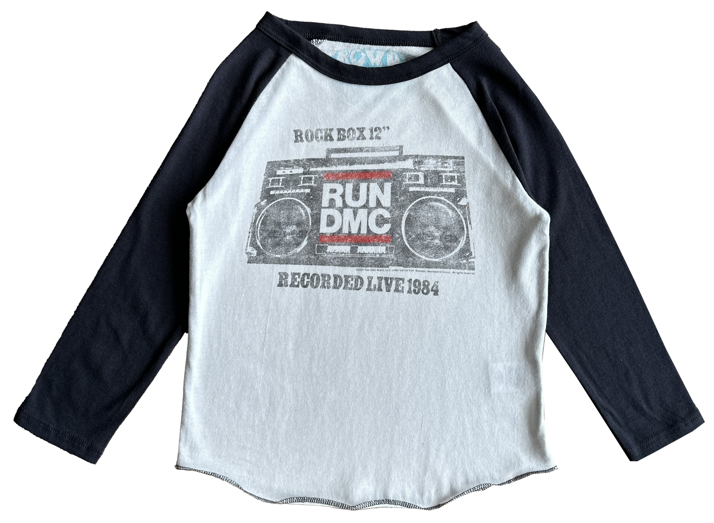 Raglan shirt with Run DMC graphic design on a white background