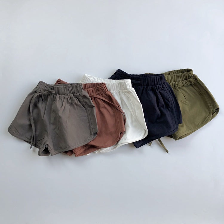 Grey, black, natural, olive green, clay organic kids shorts