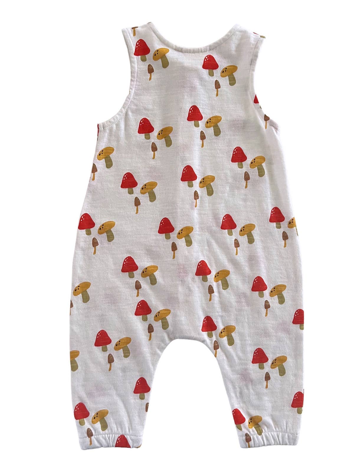 Baby romper with mushroom pattern on a white background