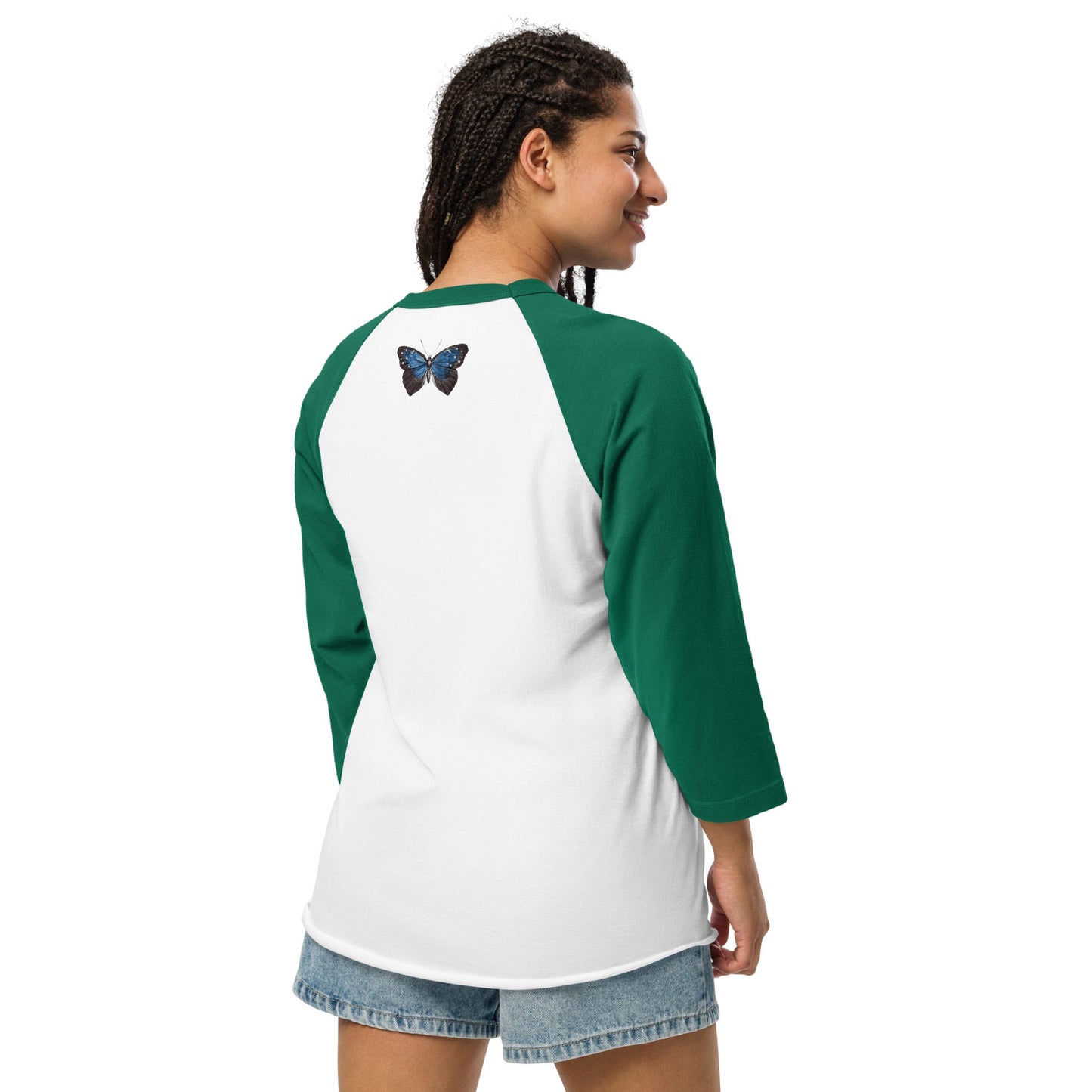Two Owls Black/Blue Butterfly 3/4 sleeve raglan shirt