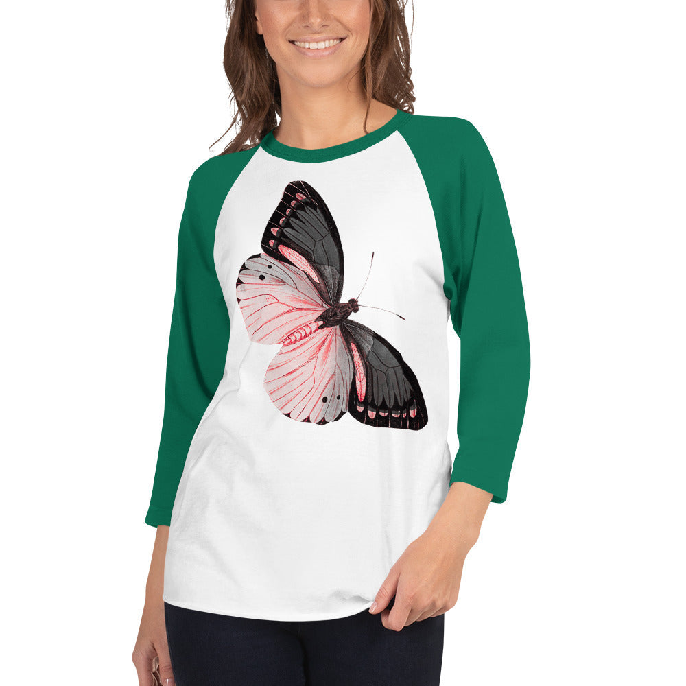 Two Owls Black/Pink Butterfly 3/4 sleeve raglan shirt