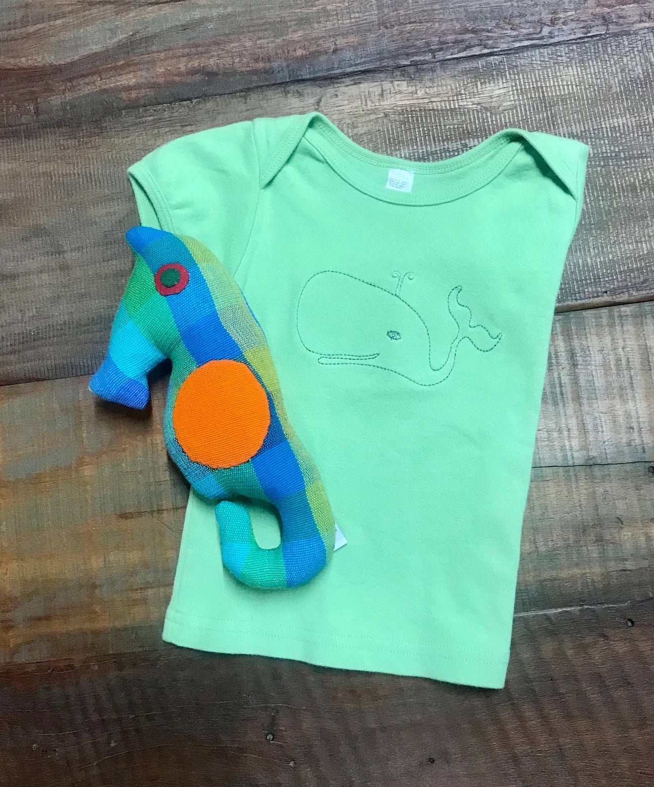 Green/Grey Whale Baby Short Sleeve Tee