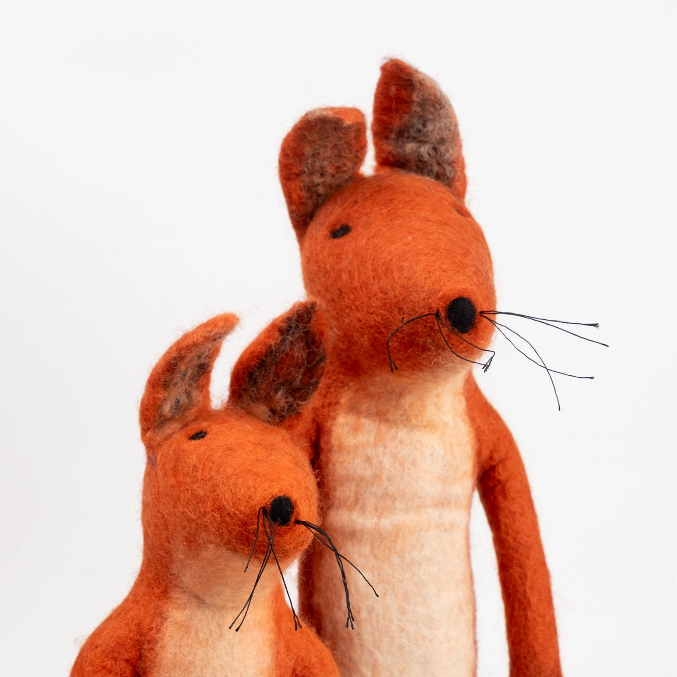 wool felt foxes close up