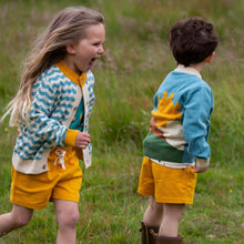 Load image into Gallery viewer, Two children walking in a grass field, one wearing From One To Another Sunshine Design Knitted Cardigan
