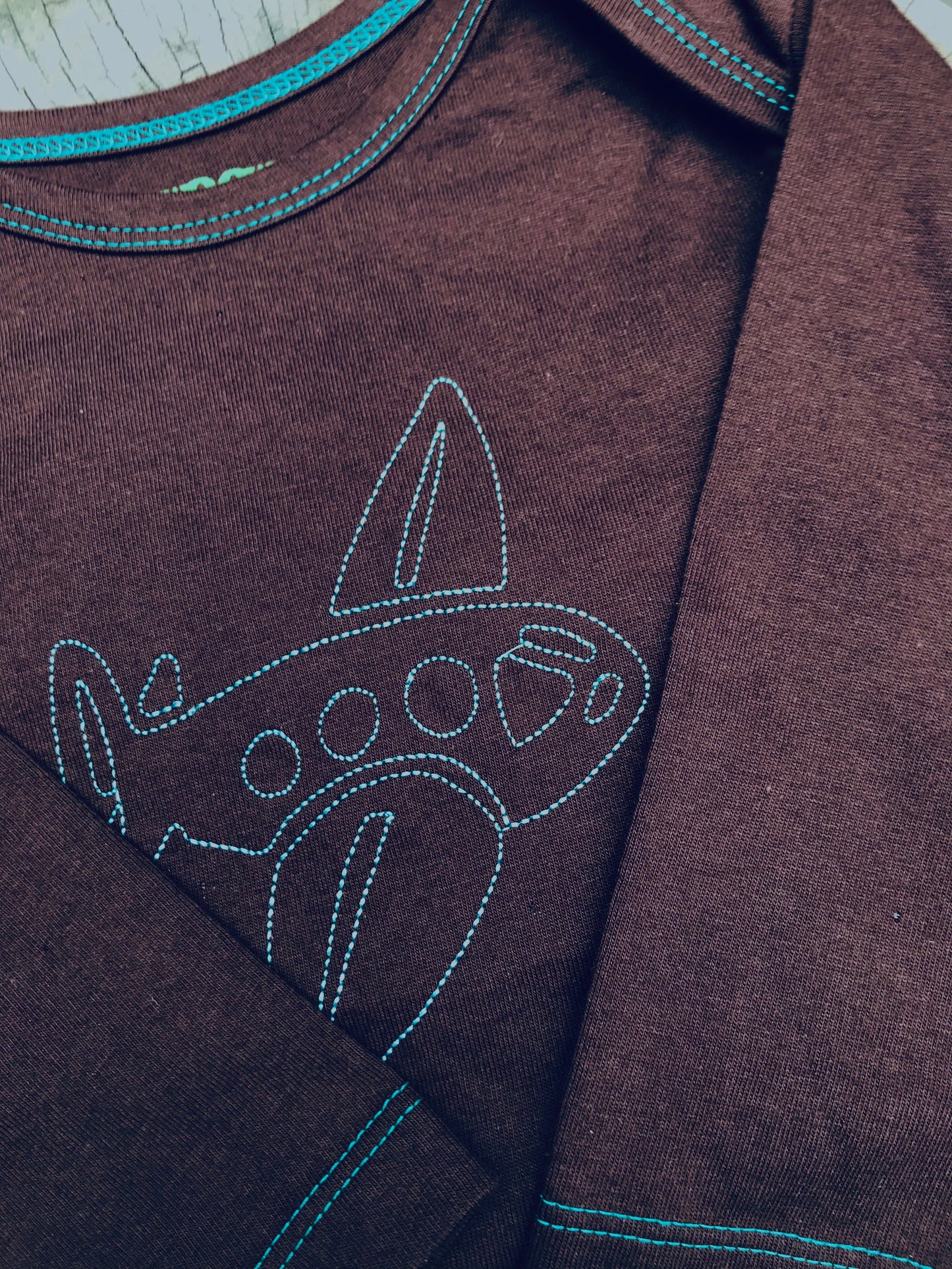 Brown/Blue Airplane Baby Long Sleeve Tee