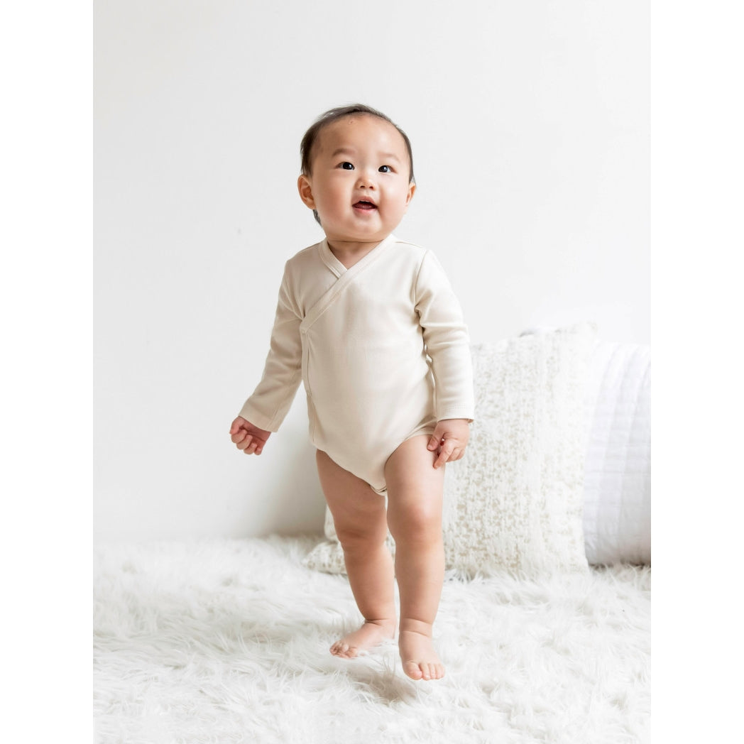 Organic Wrap Style Long Sleeve Onesie in Natural