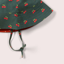 Load image into Gallery viewer, Cherries Reversible Sunhat in Olive chin ties detail
