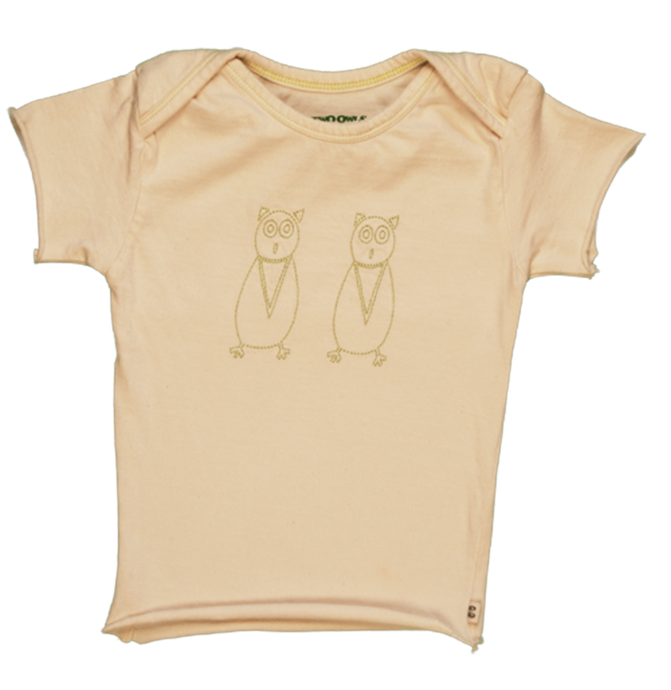 TwOOwls Natural/Green Owl Raw Short Sleeve Tee-100% organic cotton
