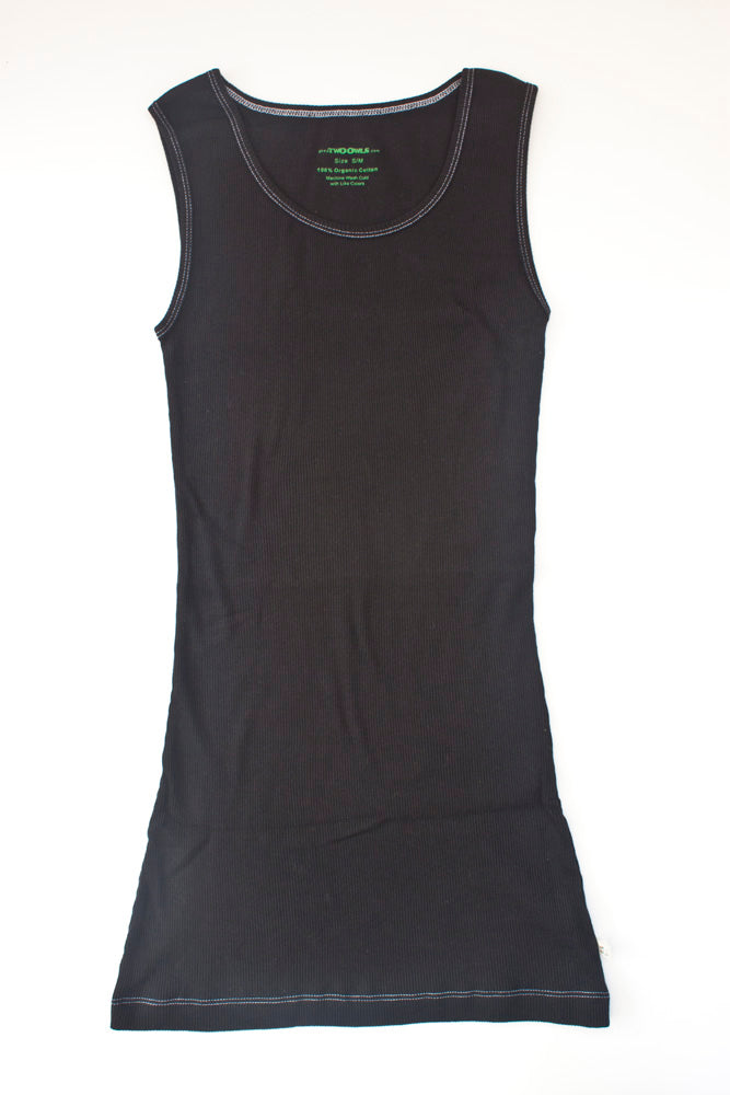 TwOOwls Black/White Womens Long Tak Top -100% organic cotton