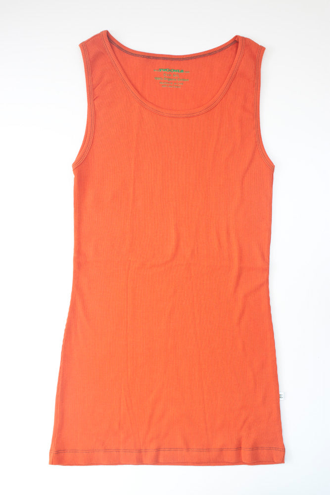 TwOOwls Orange/Brown Womens Long Tank Top -100% organic cotton