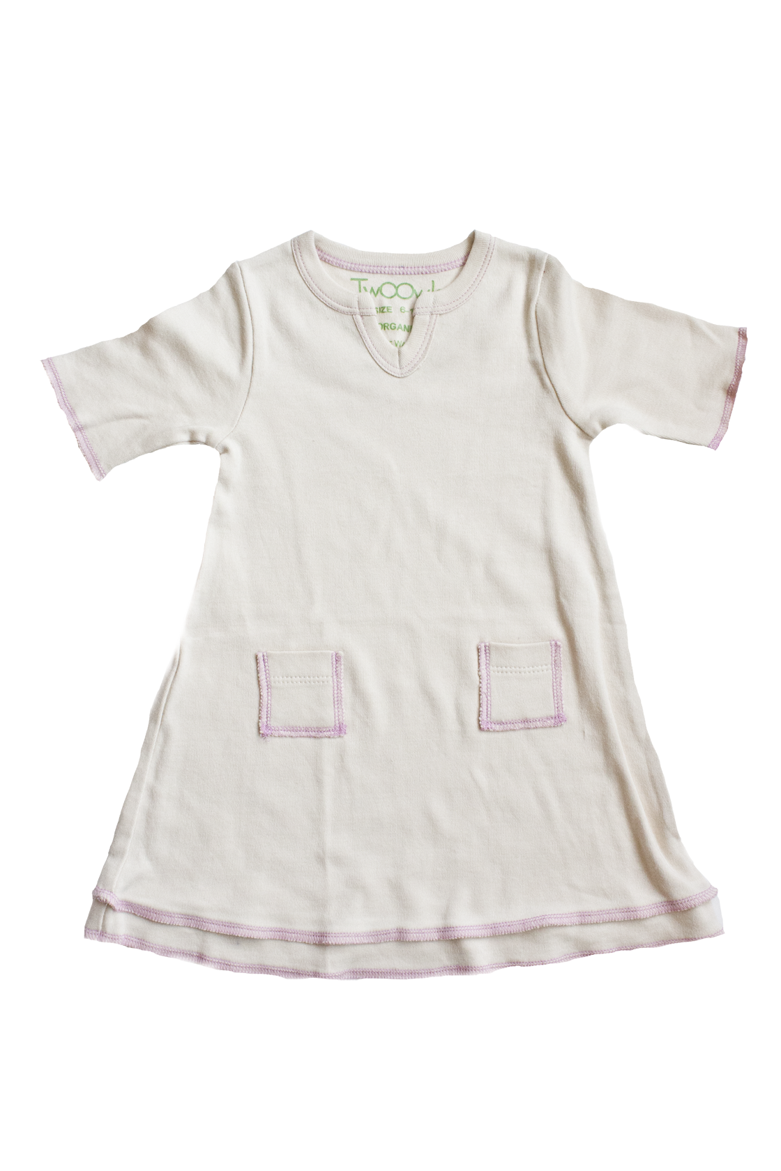 TwOOwls Natural/Pink Baby Tunic Dress -100% organic cotton
