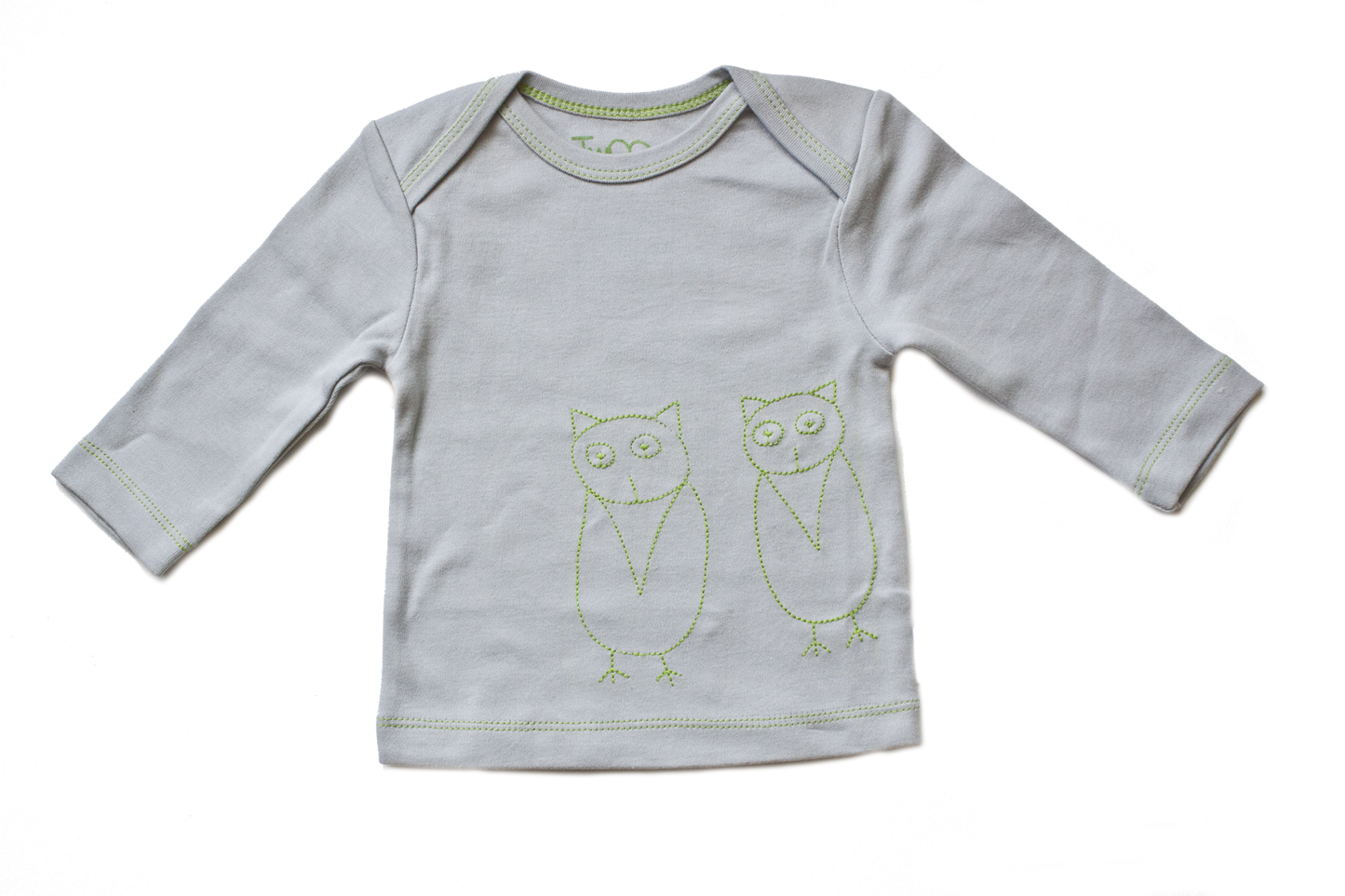 TwOOwls Grey/Green Two Owls Long Sleeve Tee -100% organic cotton