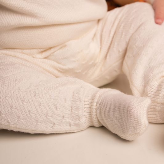 Virgin Merino Wool Footed Leggings - Latte White