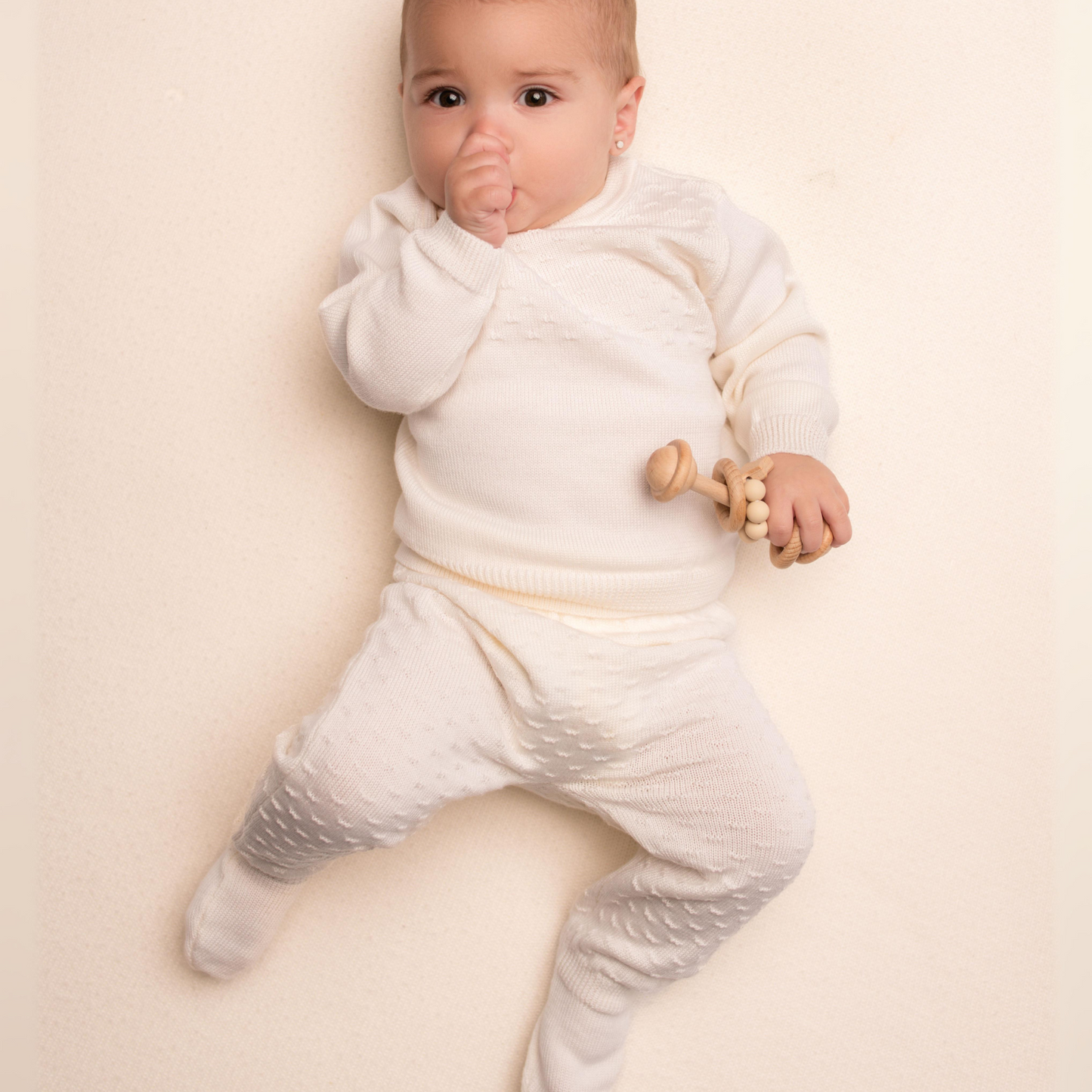Virgin Merino Wool Footed Leggings - Latte White