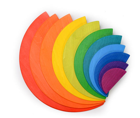 11 Pcs Large Wooden Rainbow Stacking Semi-Circles – Primary Colors