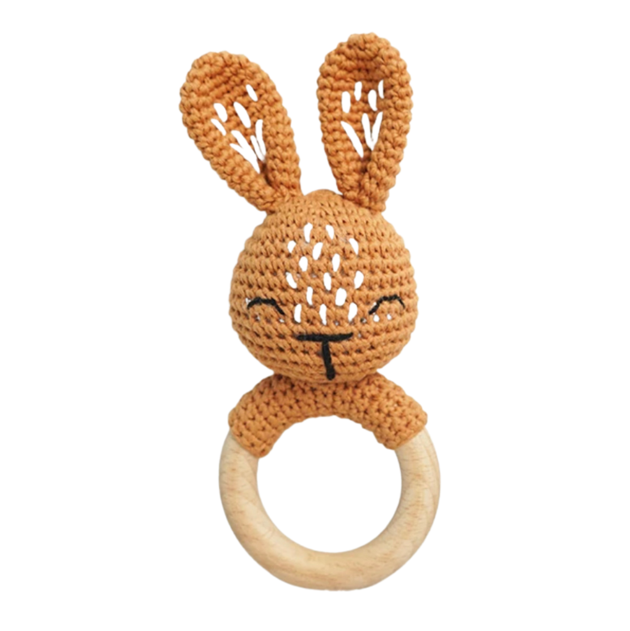 Handmade Organic Cotton Bunny Rattle Ring Teether