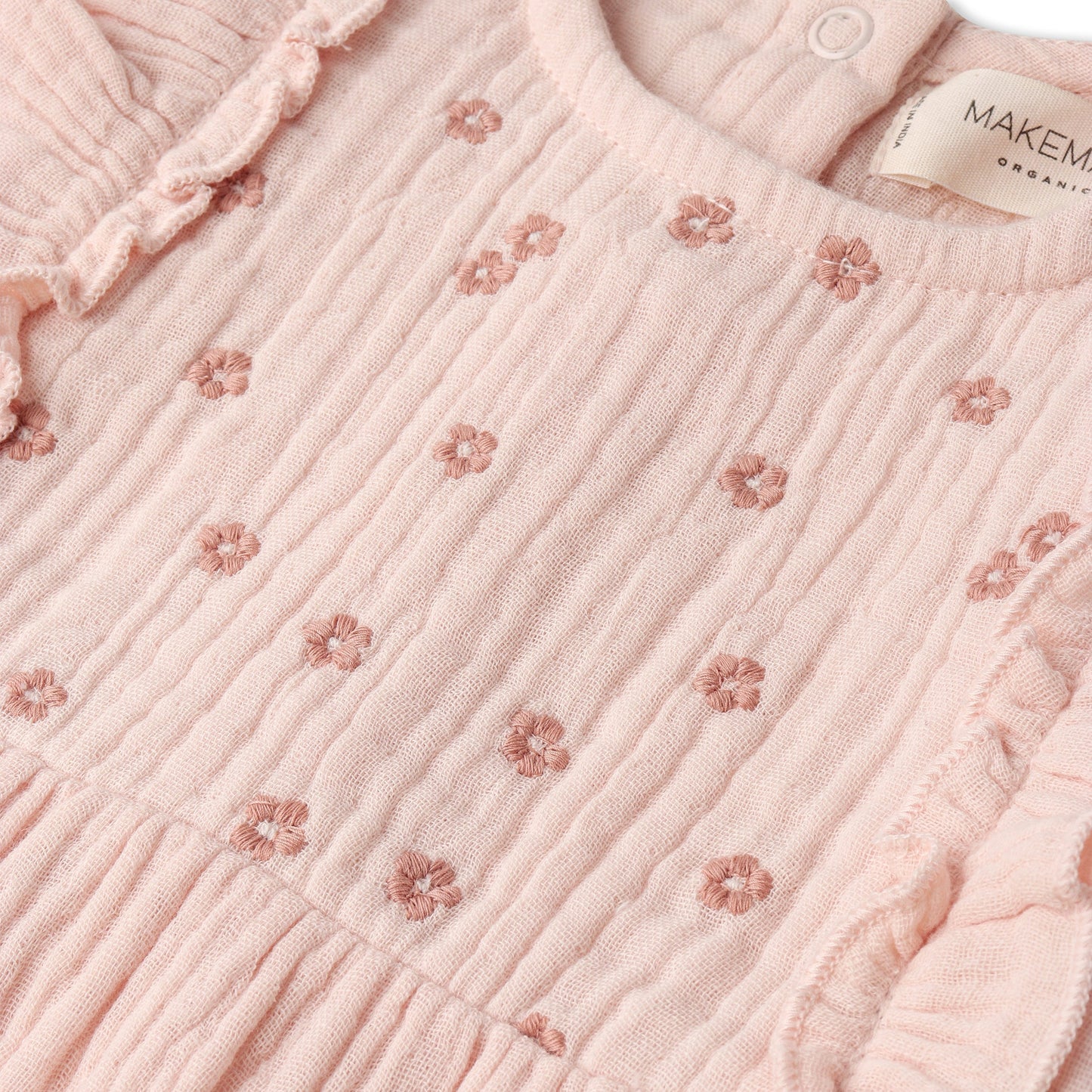 Organic Embroidered Ruffle Romper - Blush