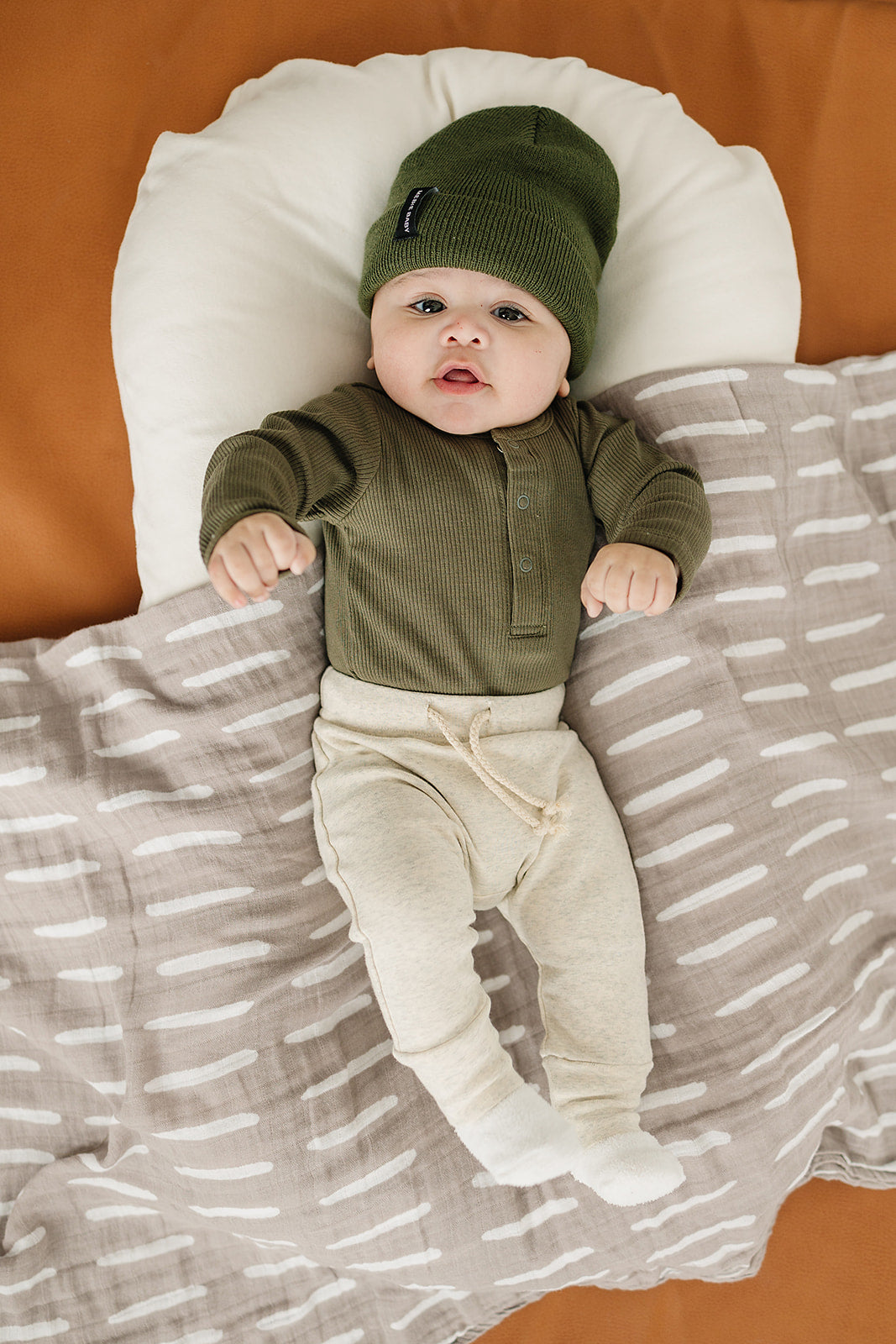 Olive Green Organic Snap Long Sleeve Ribbed Bodysuit