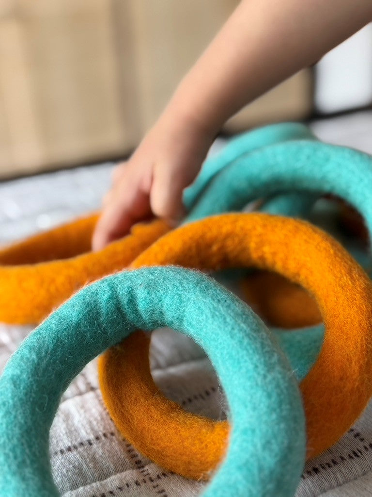 Felt Rings Toys, Orange and Teal, Large Size, Montessori, Waldorf Educational Toy