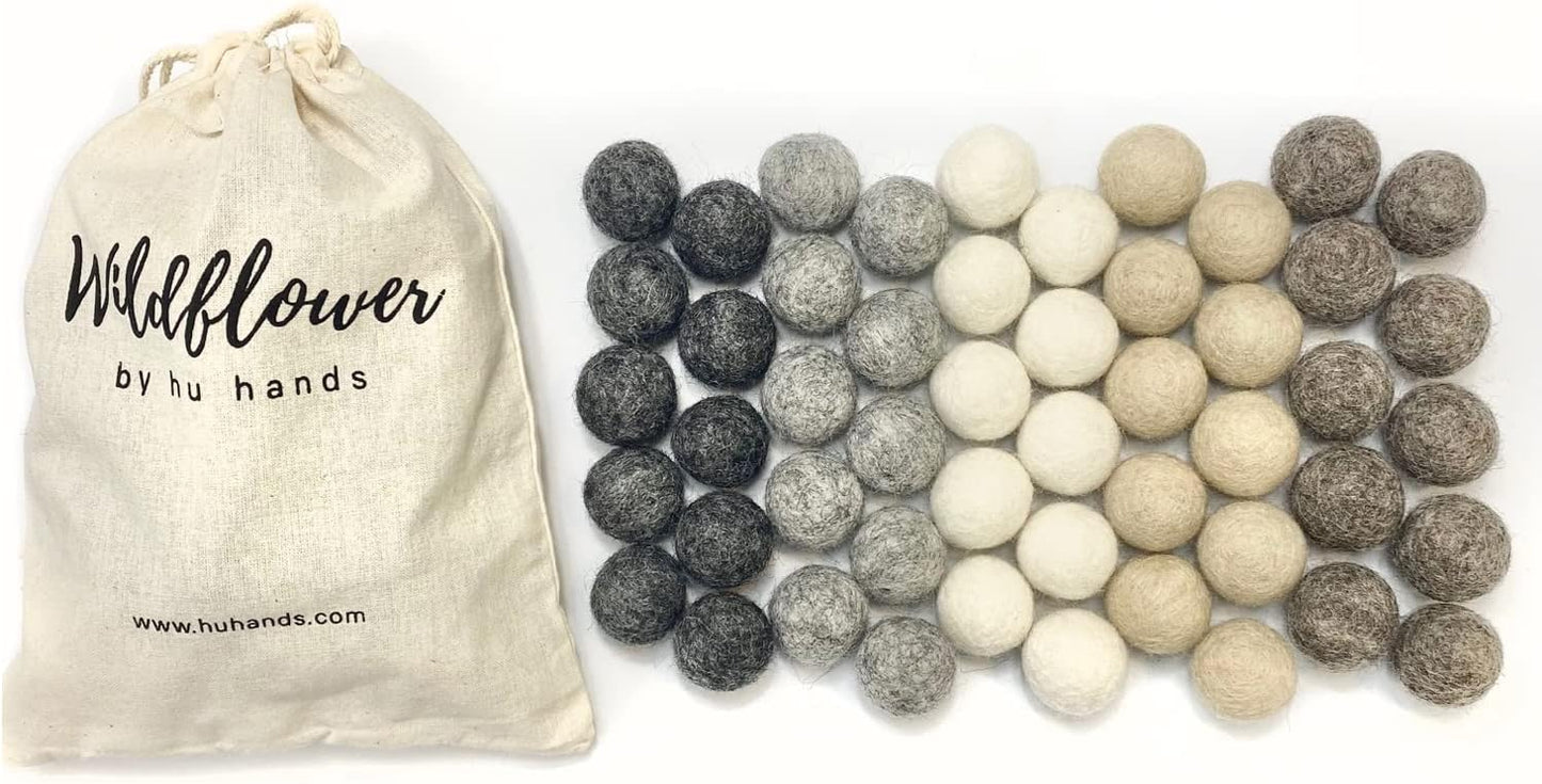 Weathered Grey Wool Felt Balls for Crafts & Sensory Play (50 Pack)