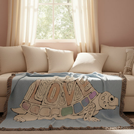 Blue Love Turtle Woven Blanket