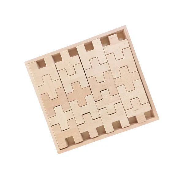 20-Piece Wooden “H” and “+” Shape Block Set with Storage Tray