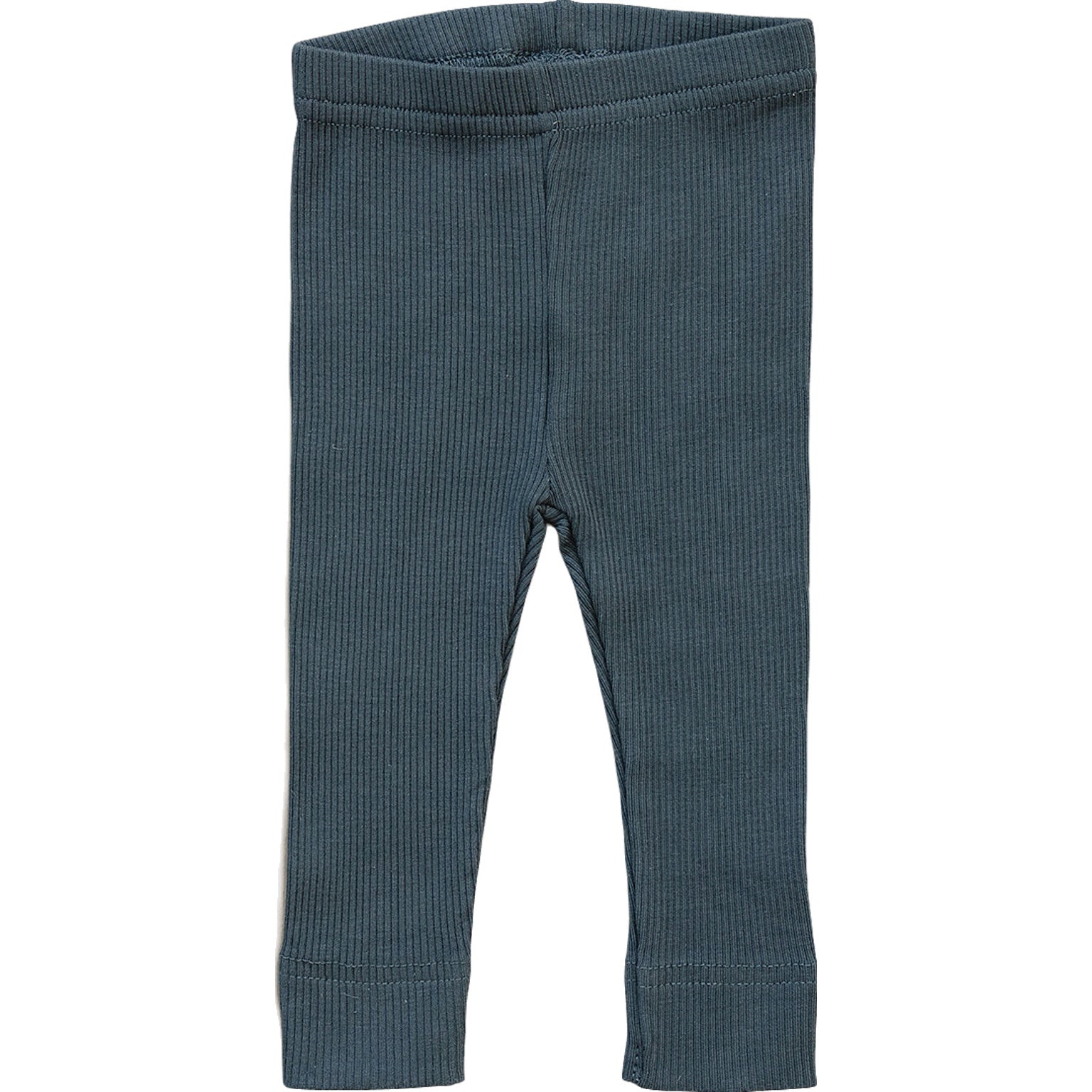 Blue ribbed baby leggings on a white background