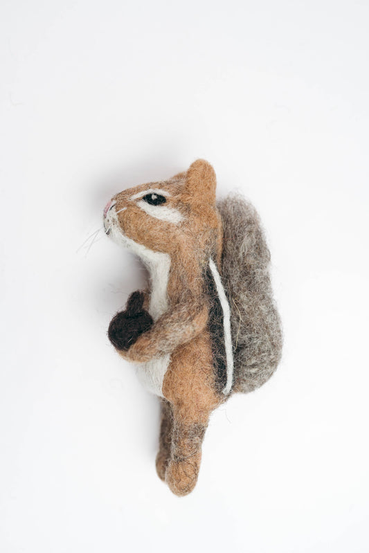 Plush toy finger puppet chipmunk on a white background