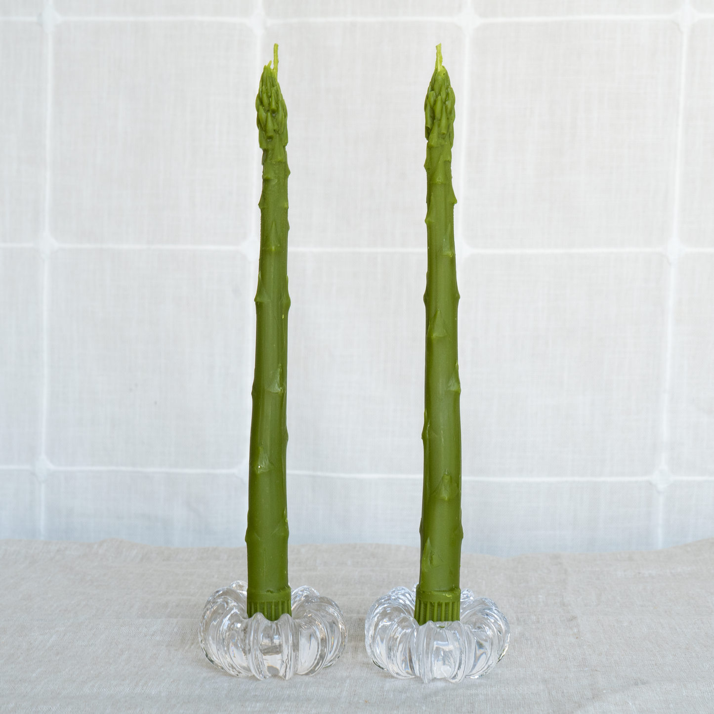 ASPARAGUS TAPER BEESWAX CANDLES PAIR