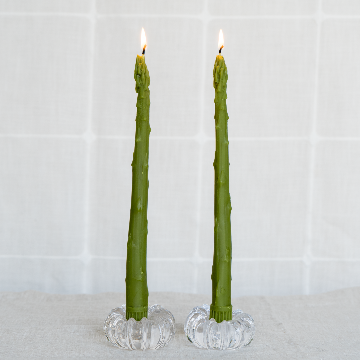ASPARAGUS TAPER BEESWAX CANDLES PAIR