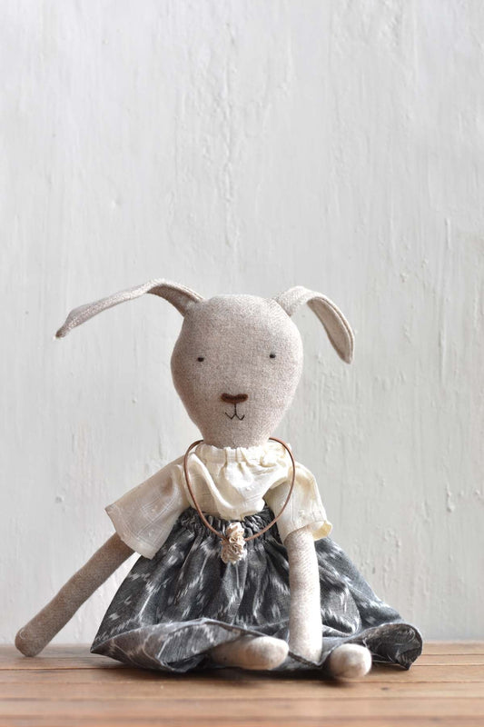 Ruthie the Rabbit doll - Ikat Skirt - Handmade Heirloom Toy | Woolgrass Farm