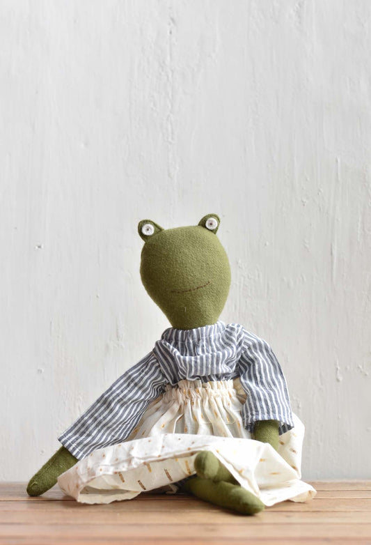 Fern the Frog doll- Handmade Wool Doll - Sparkle Skirt