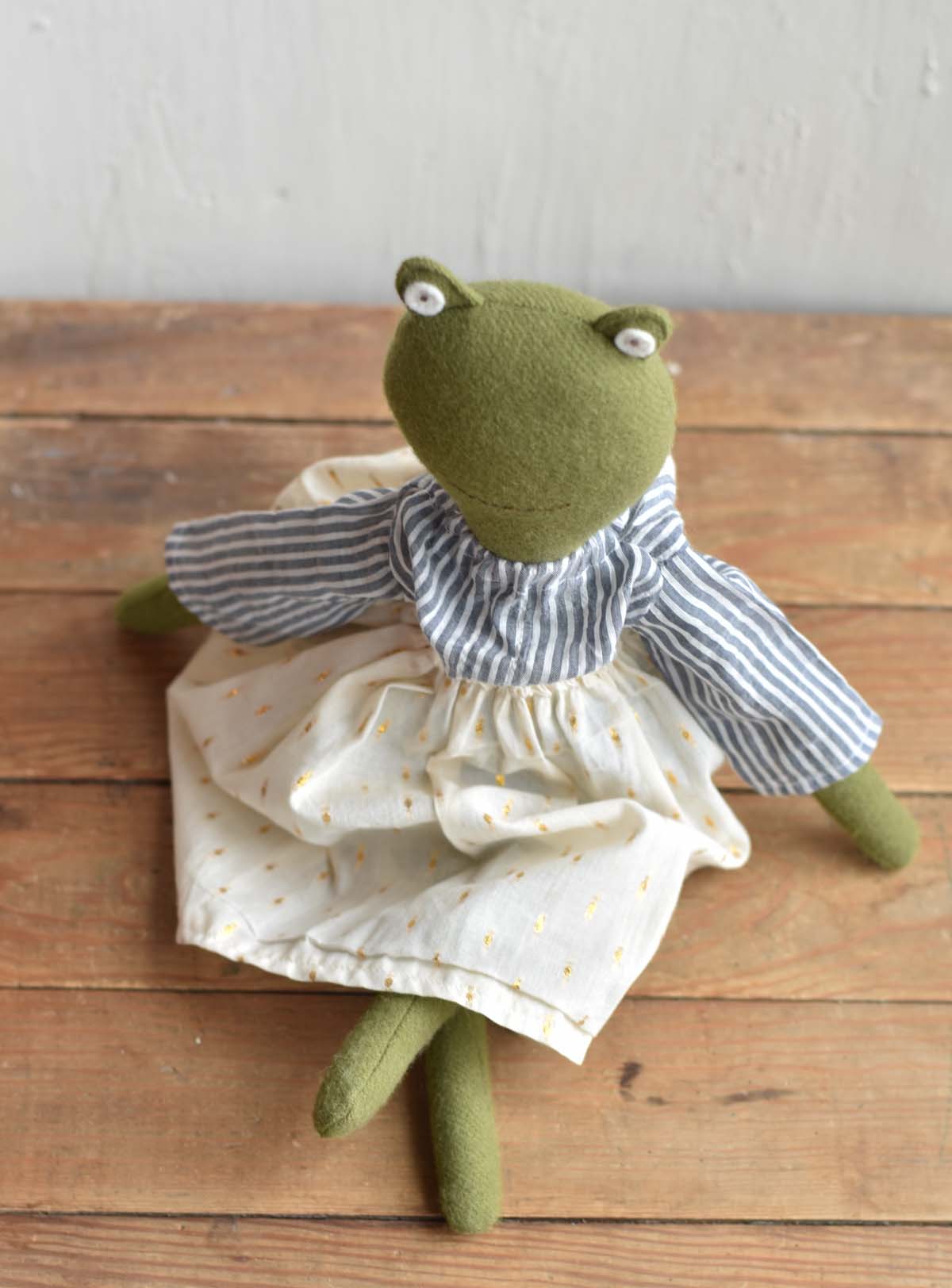 Fern the Frog doll- Handmade Wool Doll - Sparkle Skirt