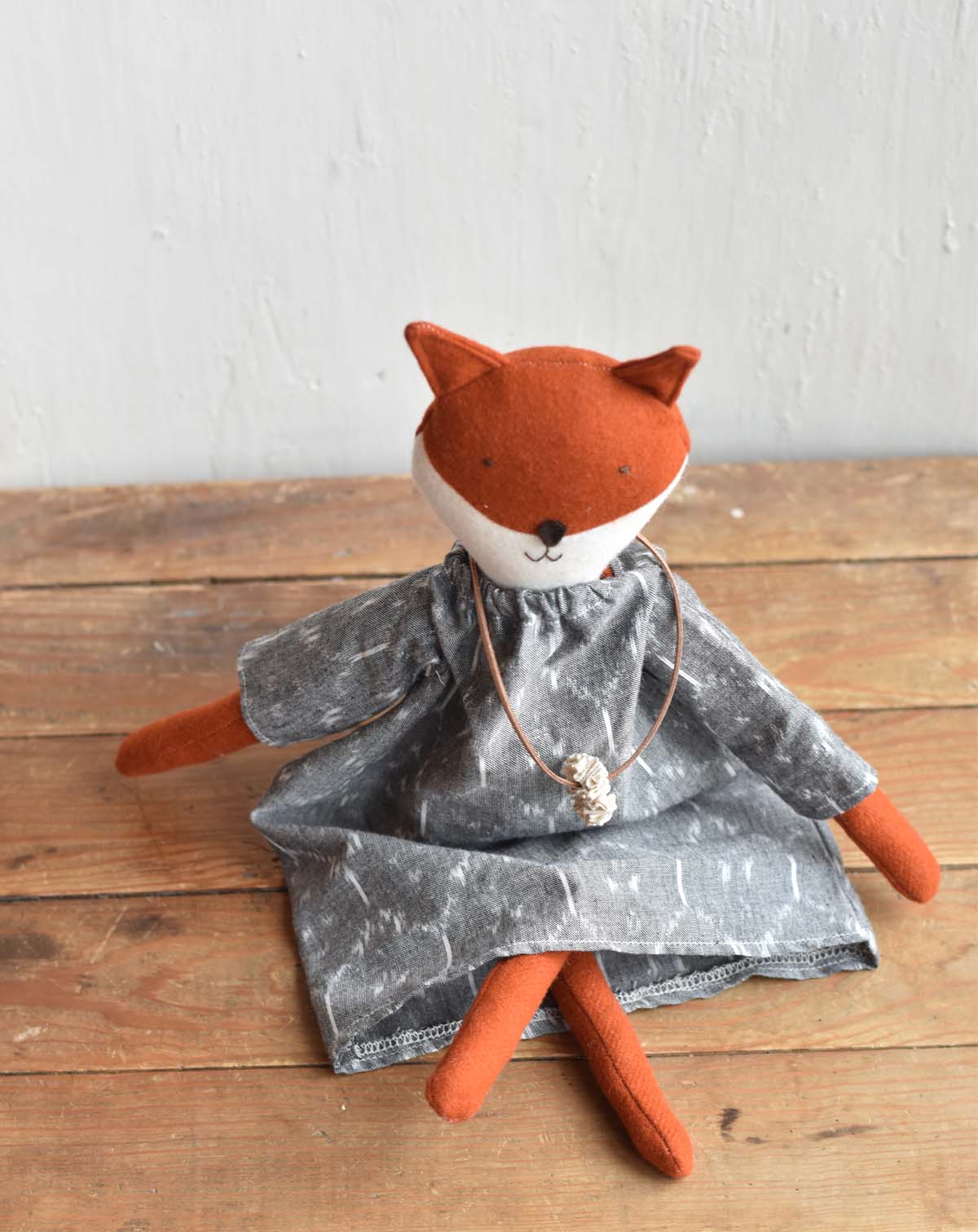 Florette the Fox- Ikat Dress - Handmade Wool Doll - Woolgrass Farm