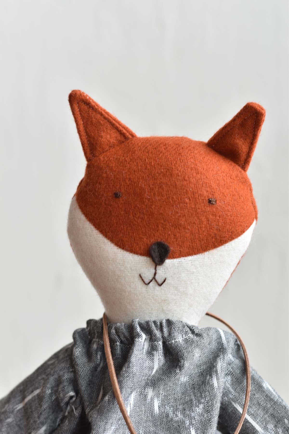 Florette the Fox- Ikat Dress - Handmade Wool Doll - Woolgrass Farm