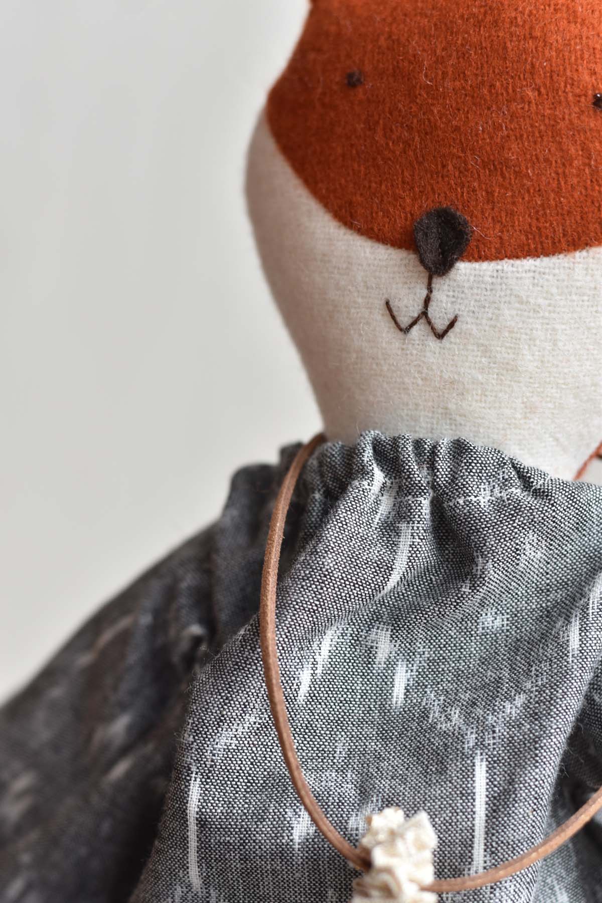 Florette the Fox- Ikat Dress - Handmade Wool Doll - Woolgrass Farm