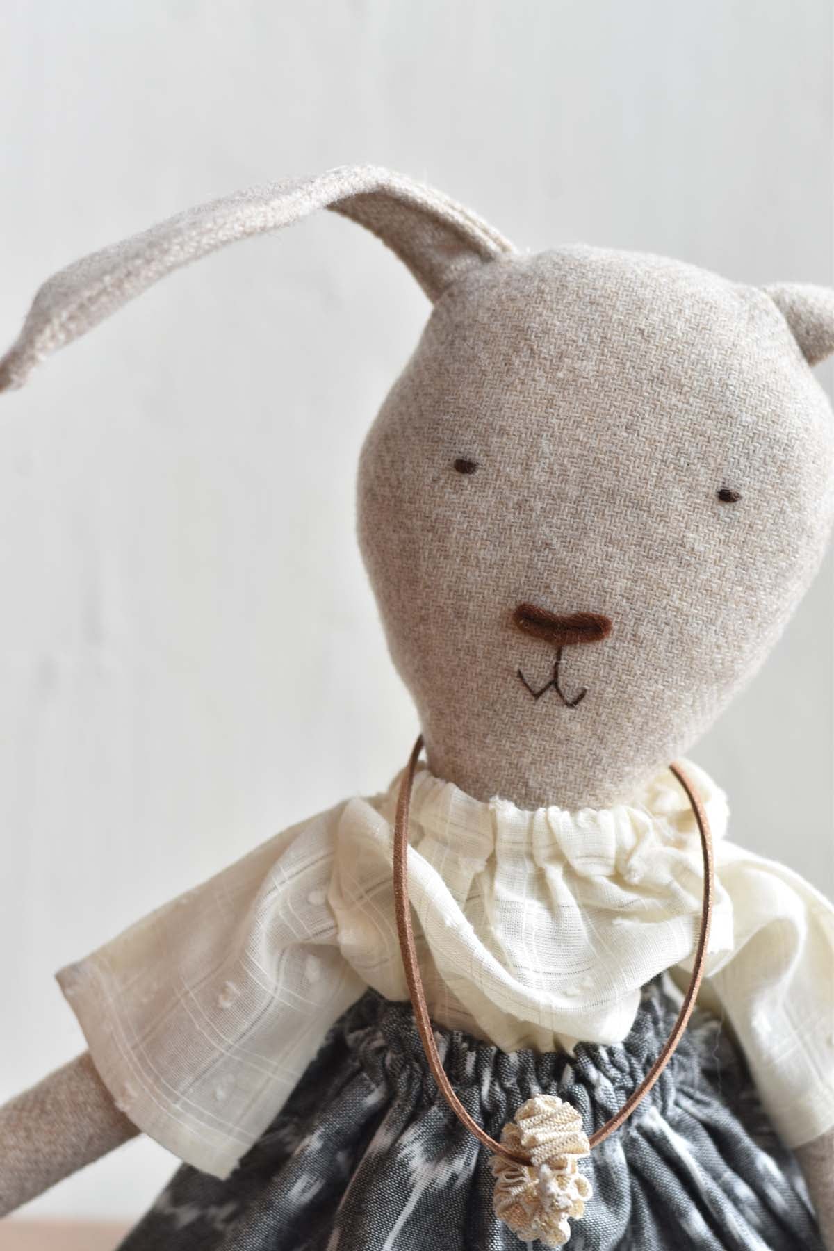Ruthie the Rabbit doll - Ikat Skirt - Handmade Heirloom Toy | Woolgrass Farm