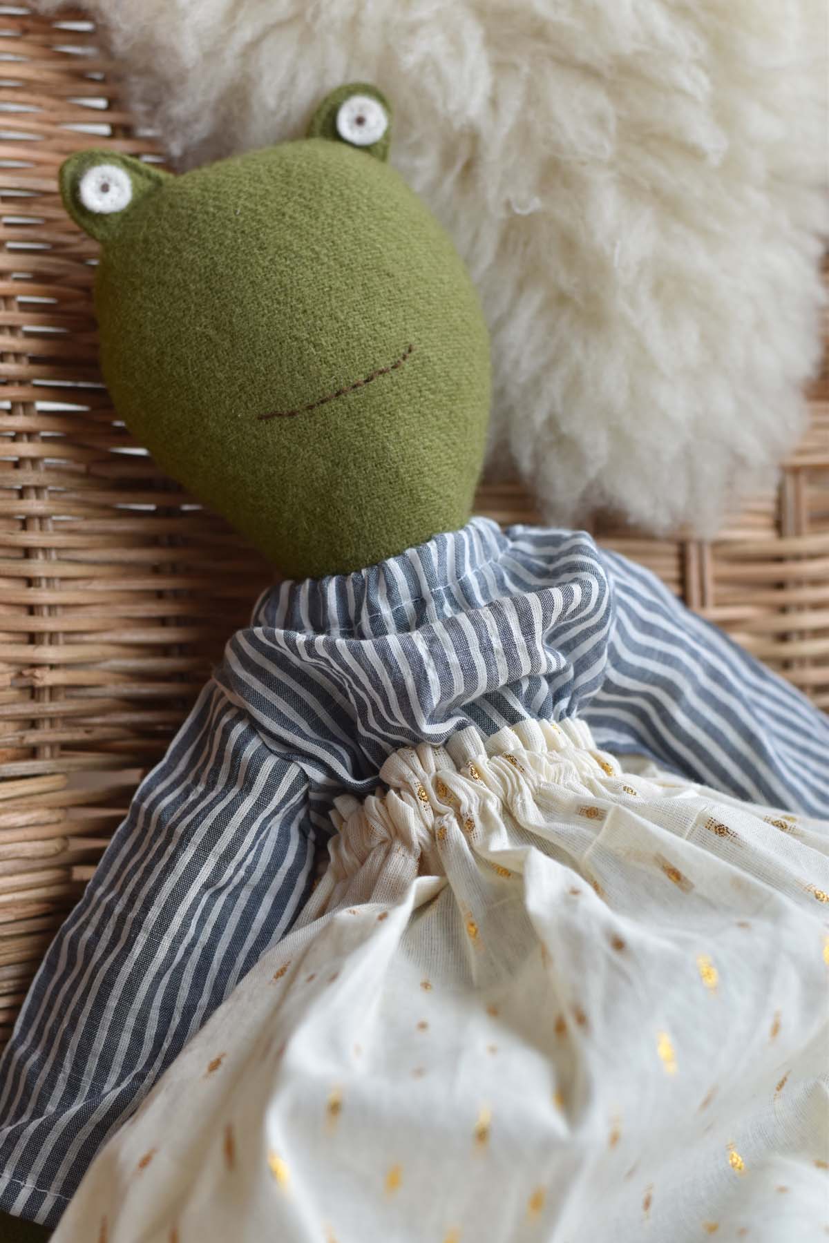 Fern the Frog doll- Handmade Wool Doll - Sparkle Skirt