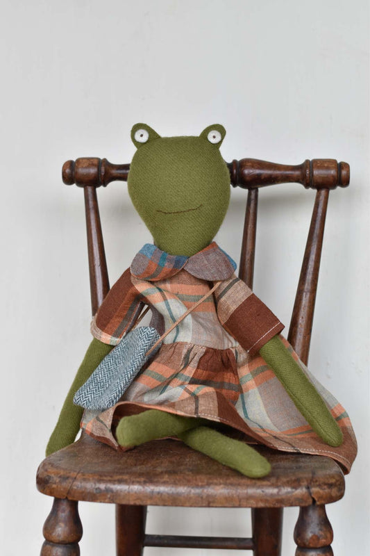 Fern the Frog doll- Ojai Orchard Plaid Gather Dress