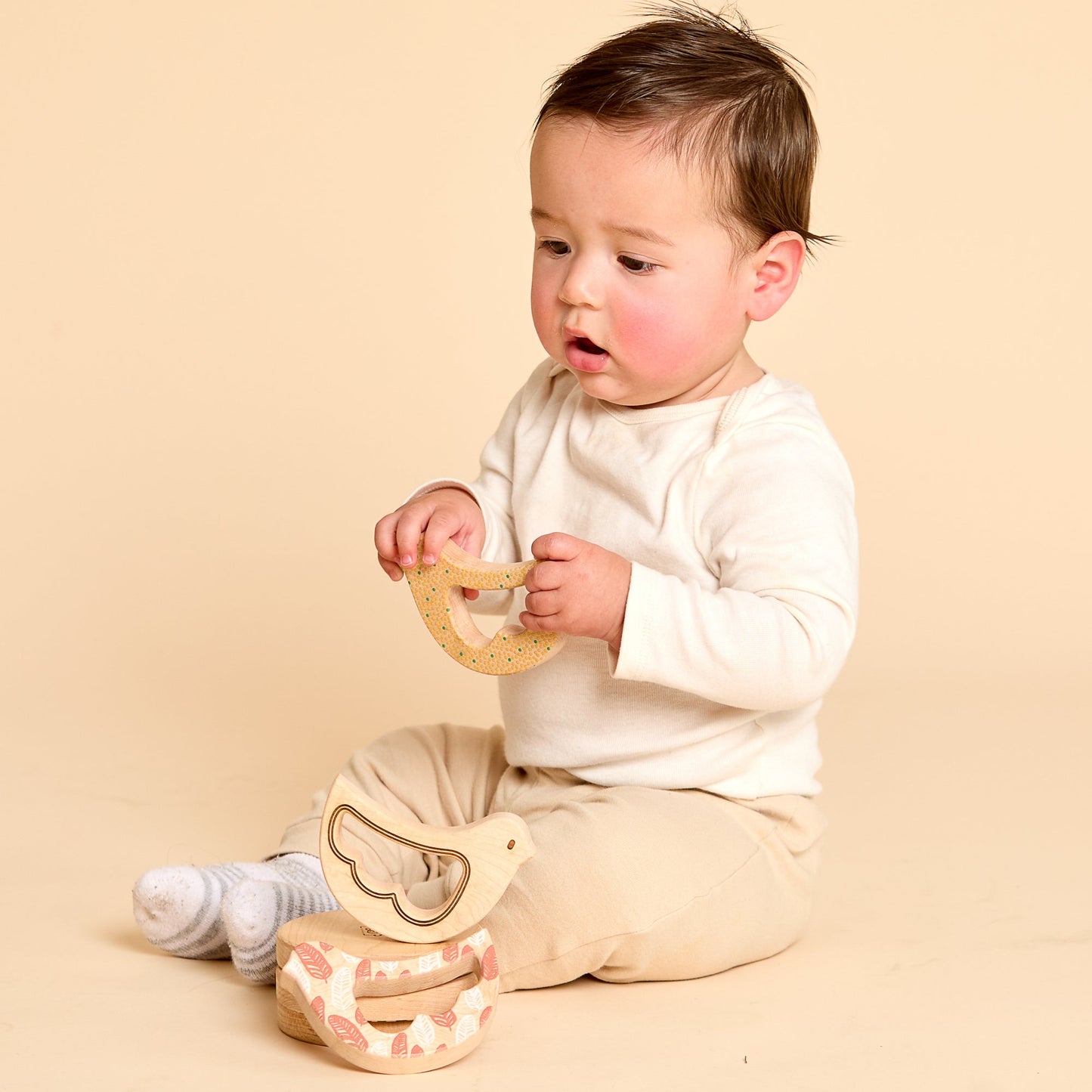 Solid Maple Wood Bird Rattle & Teether (Dots) – Natural Wooden Baby Toy | Made in the USA 🇺🇸